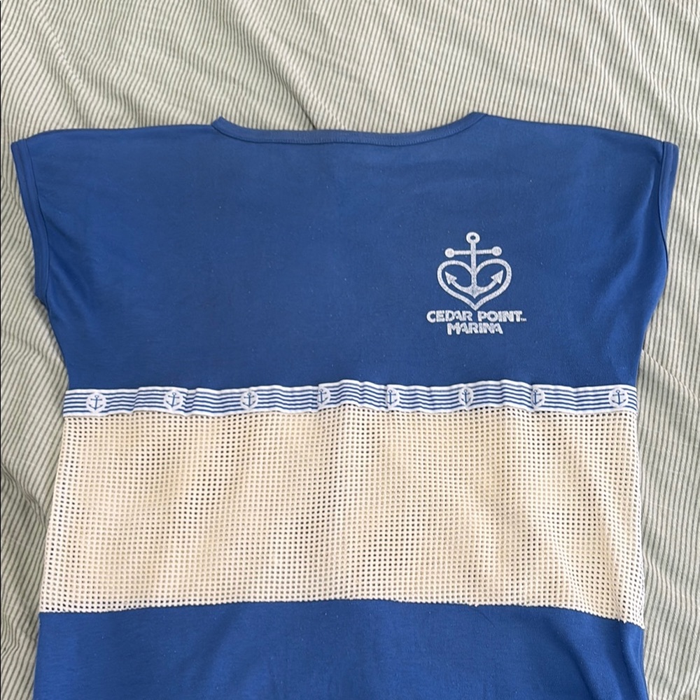Vintage Blue Mesh Tank Top Breakaway Inc Cedar Point Marina Florida